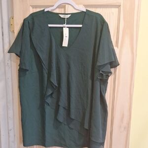 Elegant Forest Green Ruffle Blouse